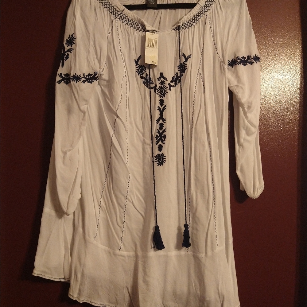 Chelsea and Theodore Sheer White Bohemian Tunic Dress Large NWT